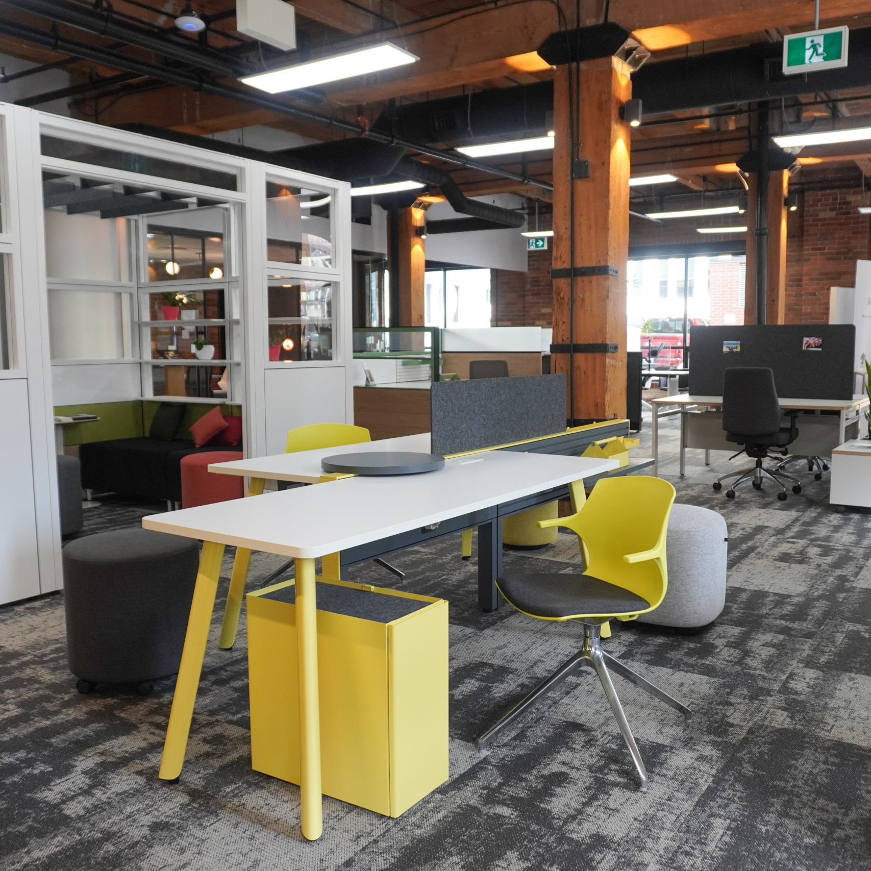 Modern office furniture showroom in Toronto featuring Canadian made furniture in many different styles and colours.