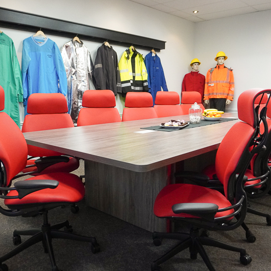 cohesive branding design throughout large industrial manufacturing office