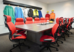 cohesive branding design throughout large industrial manufacturing office