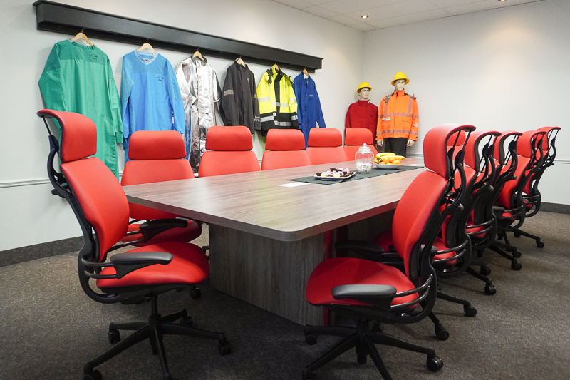 cohesive branding design throughout large industrial manufacturing office