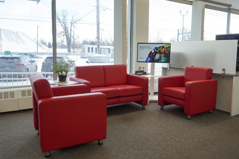 Bold red lounge seating which leaves lasting impression